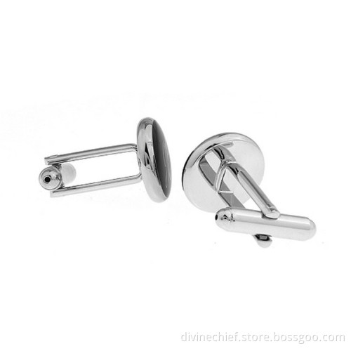 Custom Round Shape Cufflinks With Silver Letter, Wholesale Mens Cufflinks